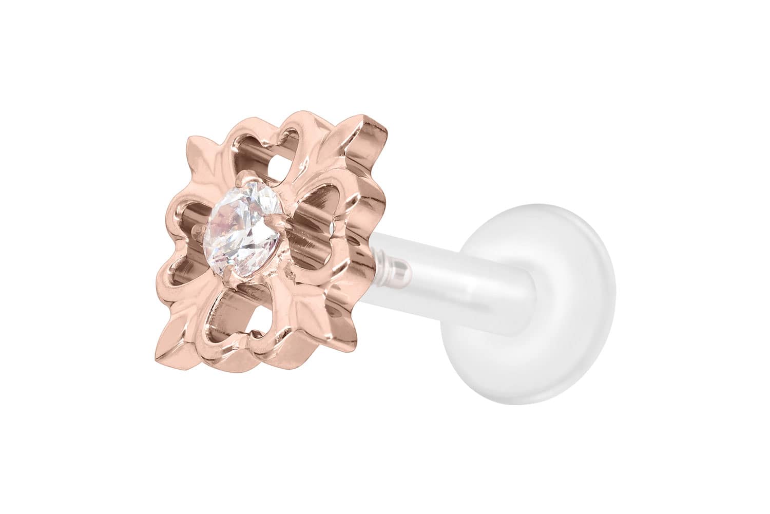 PTFE Labret Piercing mit Innengewinde + Titan-Aufsatz KLEEBLATT